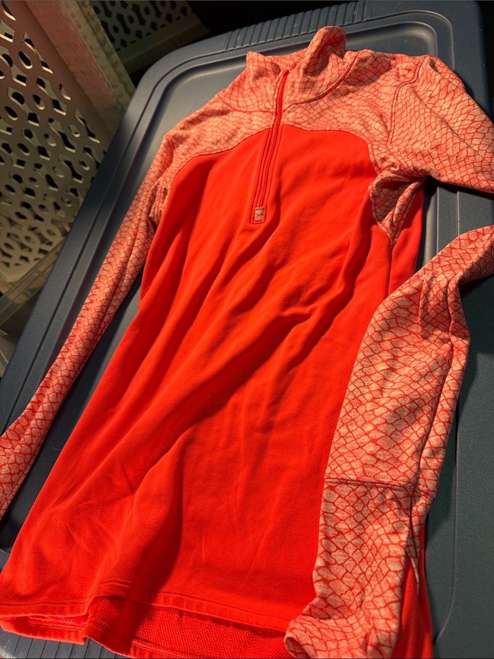 Under Armour Long-Sleeve Half-Zip Dress in Bright Orange with Patterned Sleeves